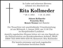 Traueranzeige Rita Kollmeder