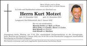 Traueranzeige Kurt Motzet