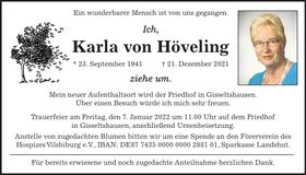 Traueranzeige Karla von Höveling