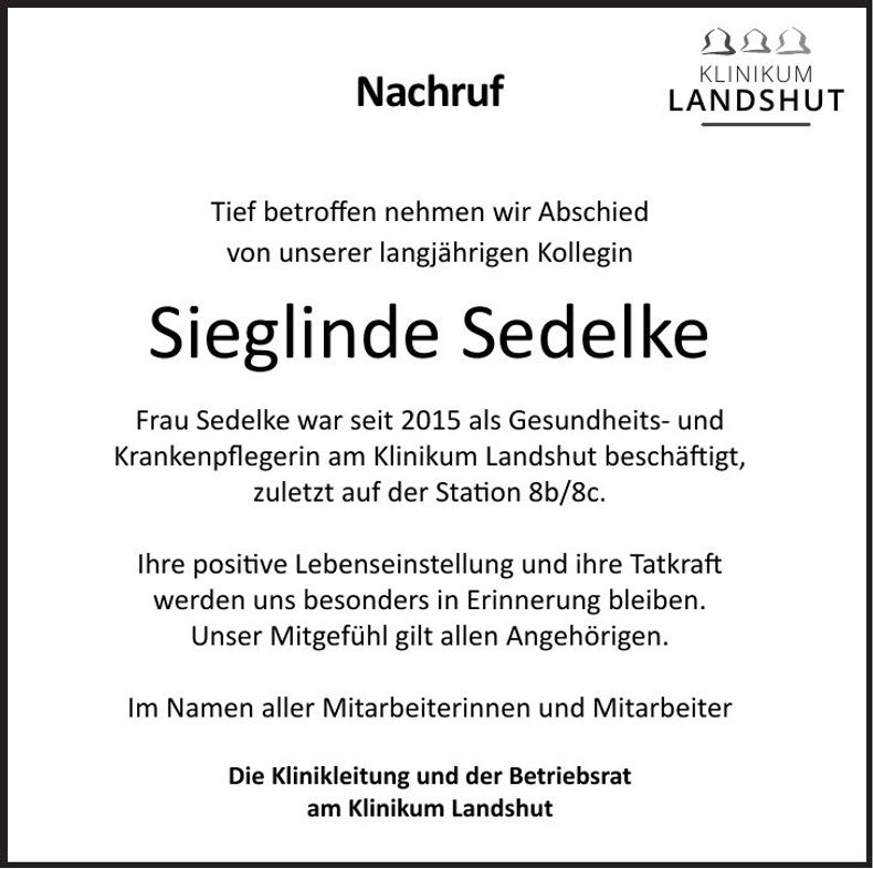 Traueranzeige Sieglinde Sedelke