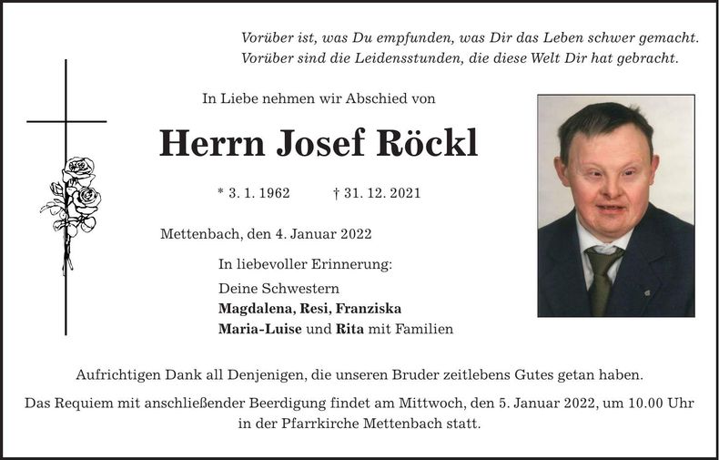 Traueranzeige Josef Röckl