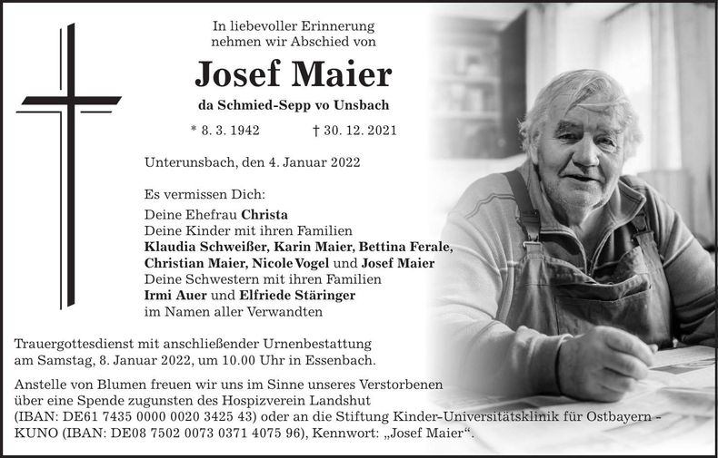 Traueranzeige Josef Maier