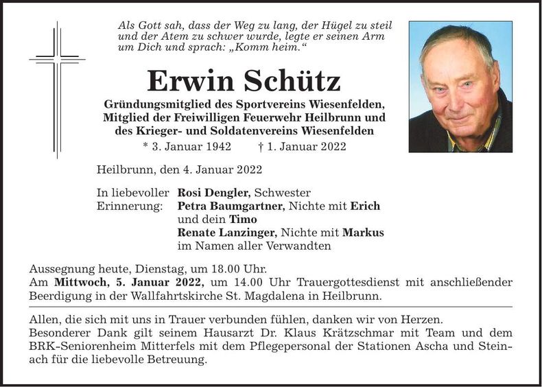 Traueranzeige Erwin Schütz