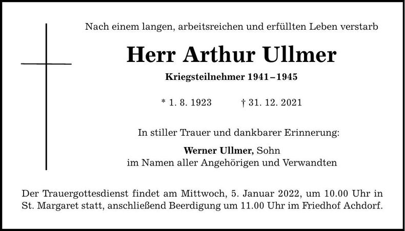 Traueranzeige Arthur Ullmer