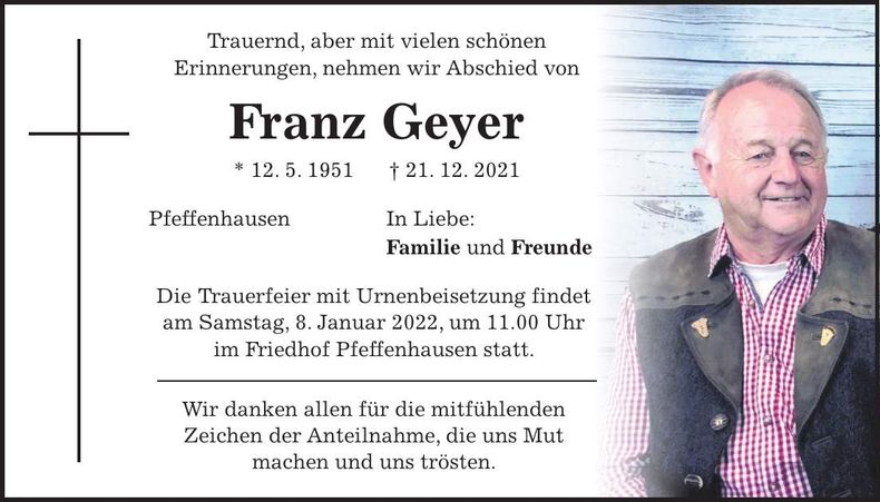Traueranzeige Franz Geyer