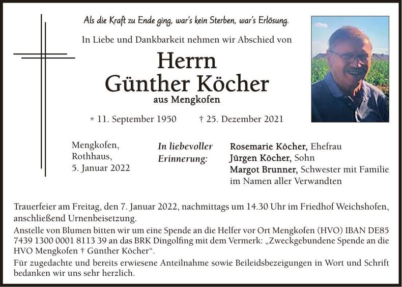 Traueranzeige Günther Köcher