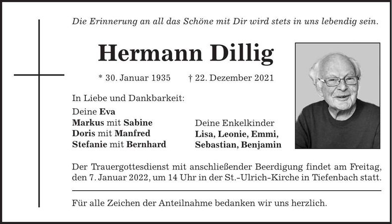 Traueranzeige Hermann Dillig