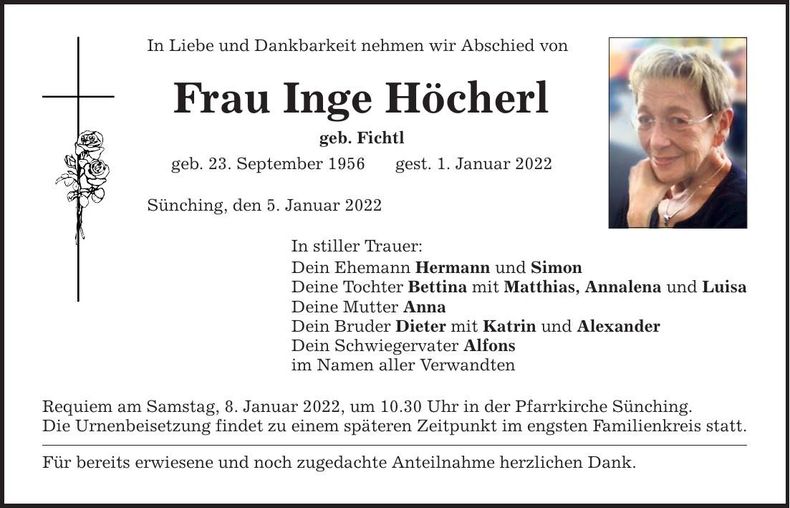 Traueranzeige Inge Höcherl