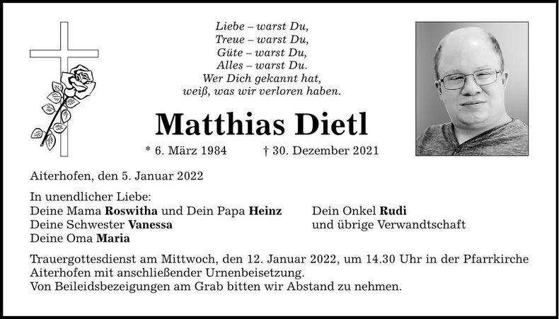 Traueranzeige Matthias Dietl