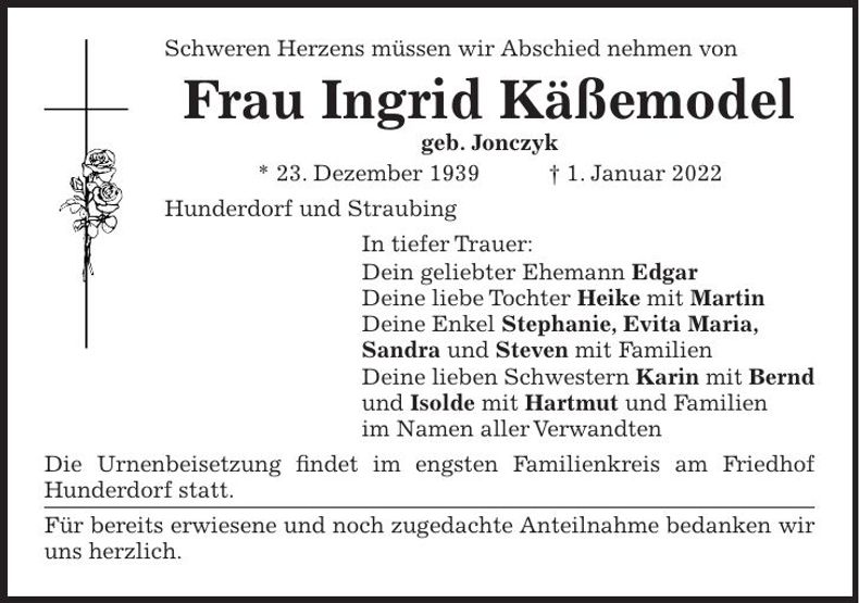 Traueranzeige Ingrid Käßemodel
