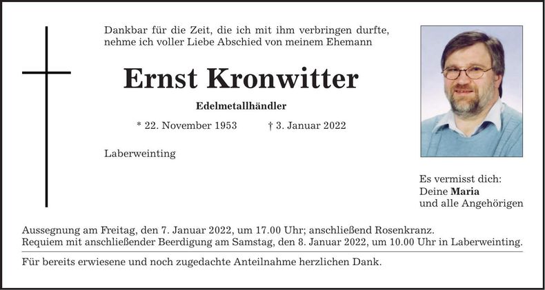 Traueranzeige Ernst Kronwitter