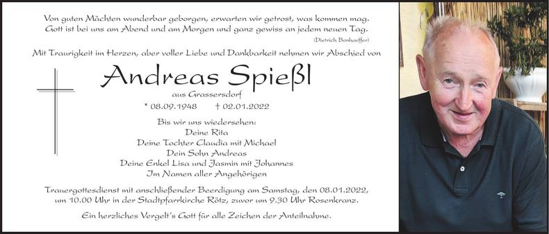 Traueranzeige Andreas Spießl