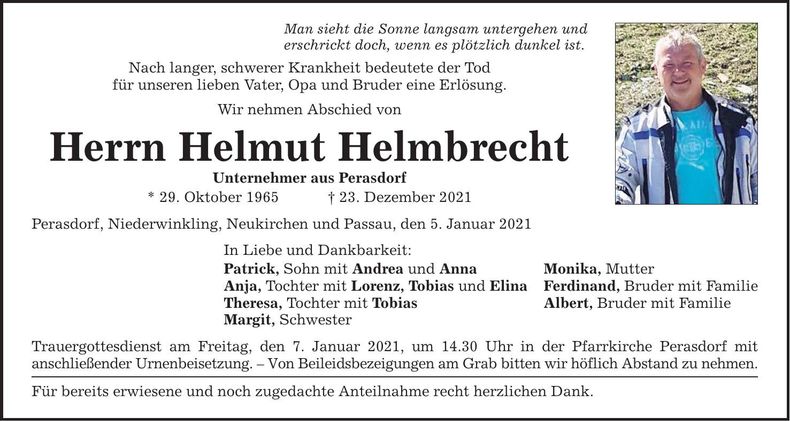 Traueranzeige Helmut Helmbrecht