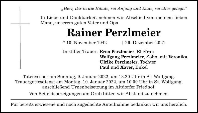 Traueranzeige Rainer Perzlmeier