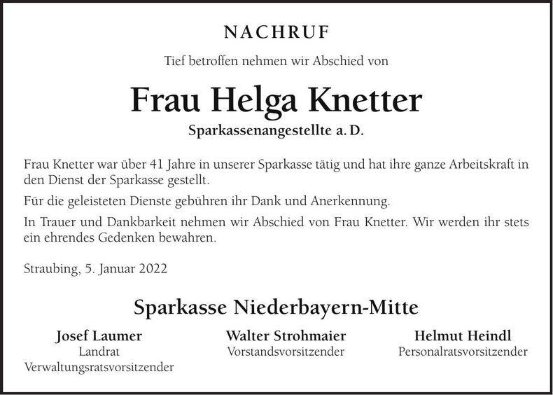 Traueranzeige Helga Knetter