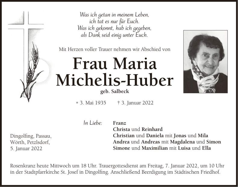Traueranzeige Maria Michelis-Huber