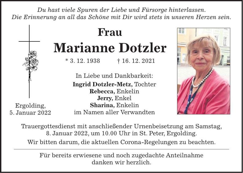 Traueranzeige Marianne Dotzler
