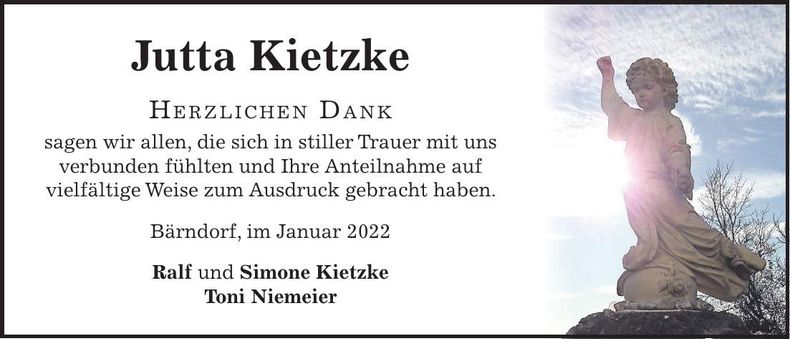 Traueranzeige Jutta Kietzke