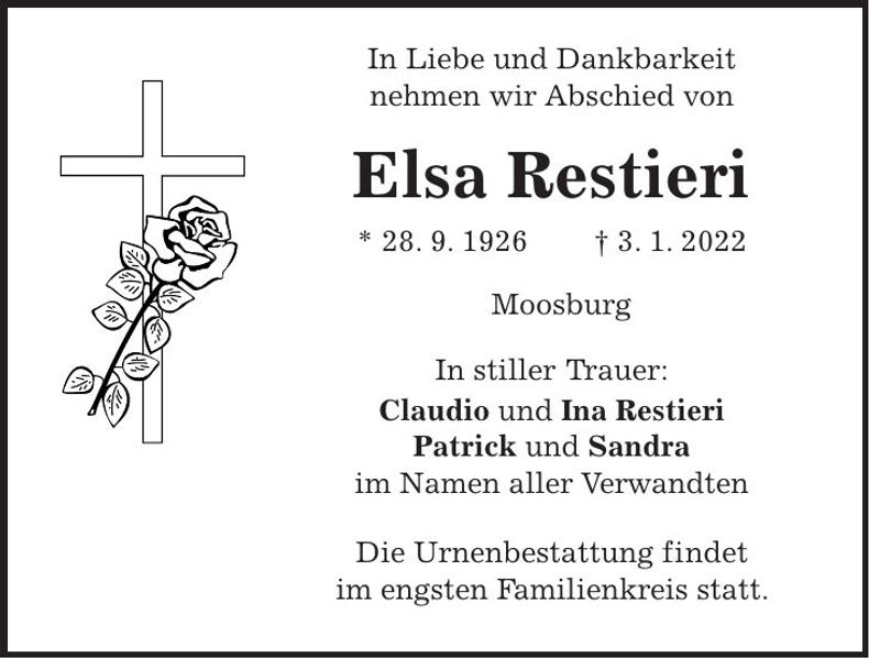 Traueranzeige Elsa Restieri