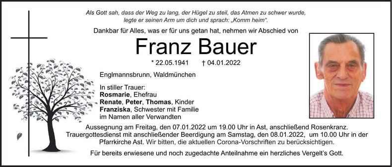 Traueranzeige Franz Bauer