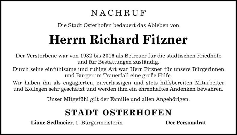 Traueranzeige Richard Fitzner