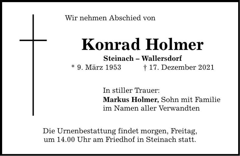Traueranzeige Konrad Holmer