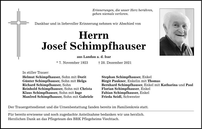 Traueranzeige Josef Schimpfhauser