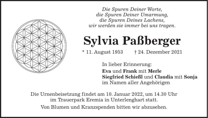 Traueranzeige Sylvia Paßberger