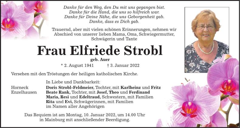 Traueranzeige Elfriede Strobl