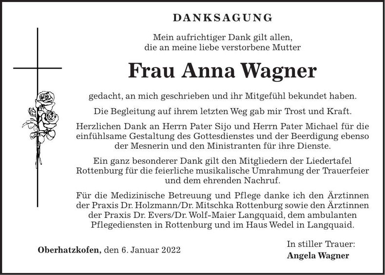 Traueranzeige Anna Wagner