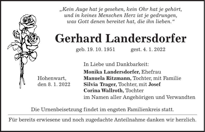 Traueranzeige Gerhard Landersdorfer