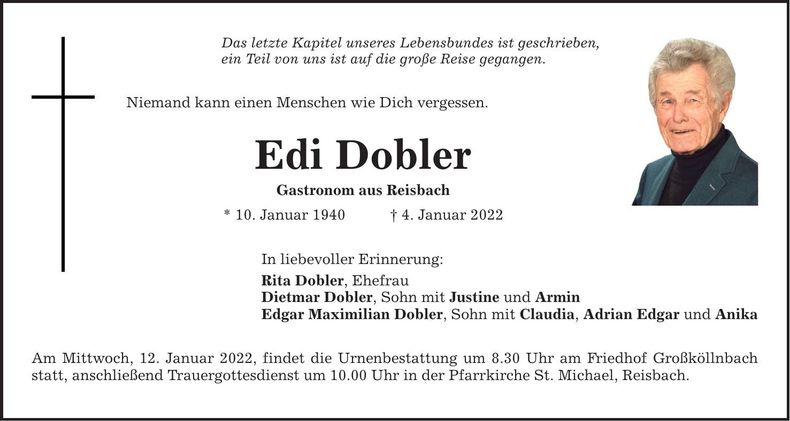 Traueranzeige Edi Dobler