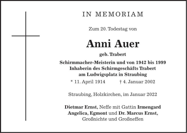 Traueranzeige Anni Auer
