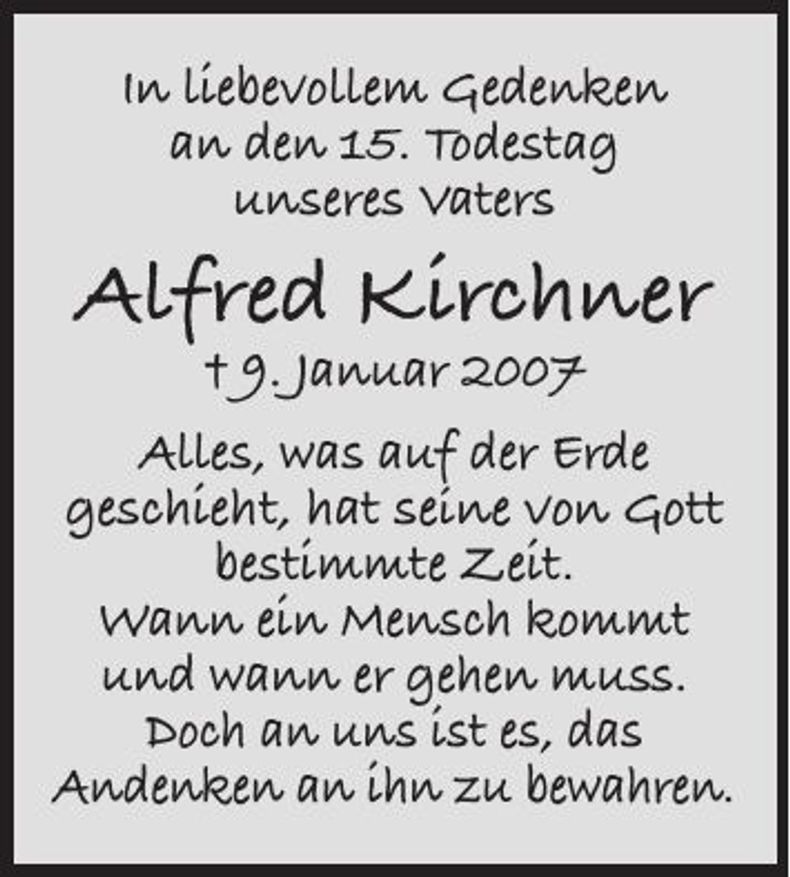 Traueranzeige Alfred Kirchner