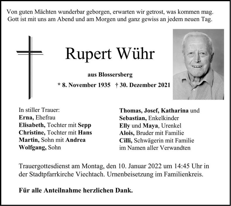 Traueranzeige Rupert Wühr