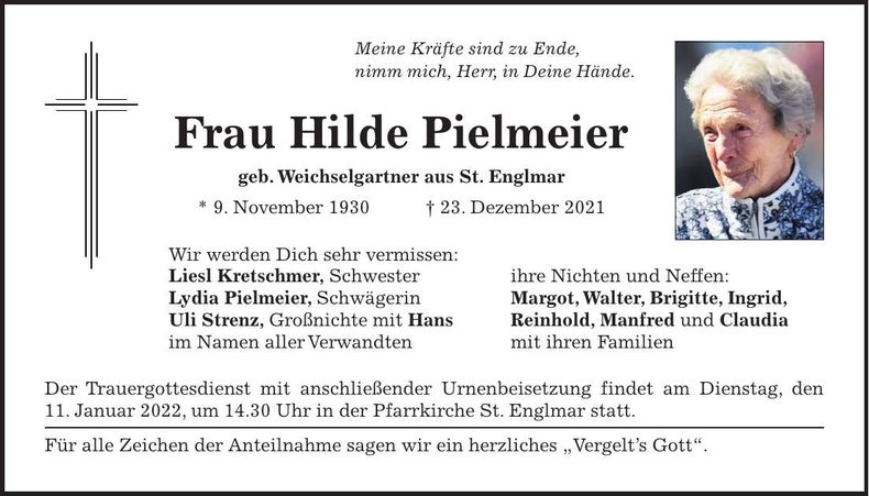 Traueranzeige Pielmeier Hilde