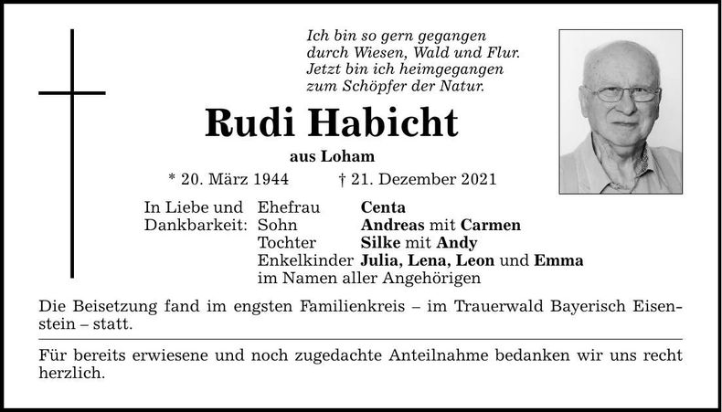 Traueranzeige Rudi Habicht