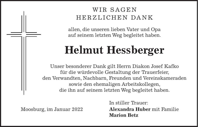 Traueranzeige Helmut Hessberger