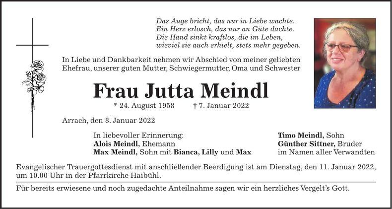 Traueranzeige Jutta Meindl
