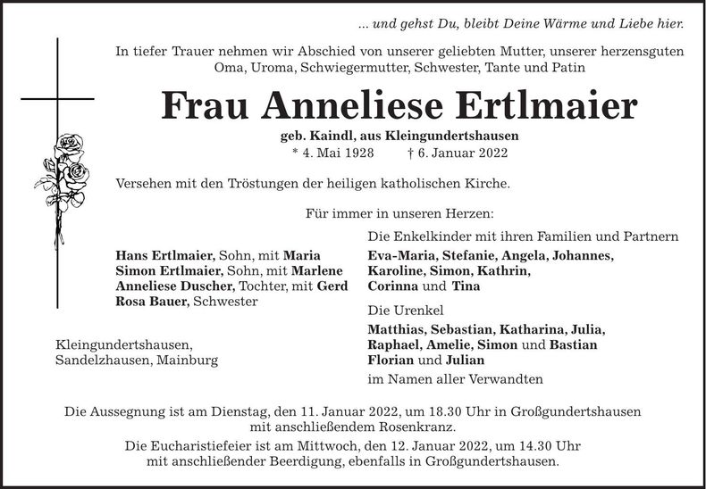 Traueranzeige Anneliese Ertlmaier