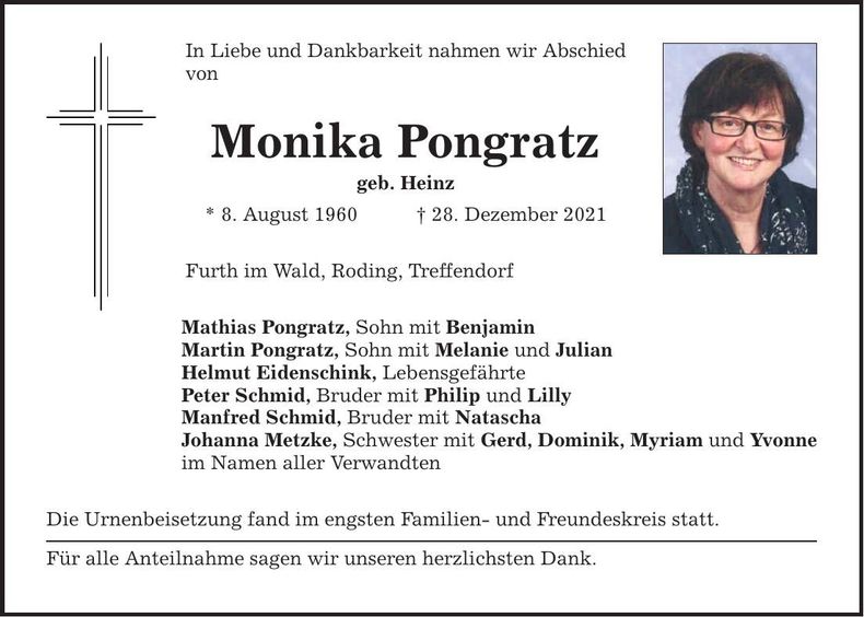 Traueranzeige Monika Pongratz