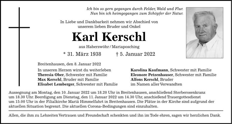 Traueranzeige Karl Kerschl