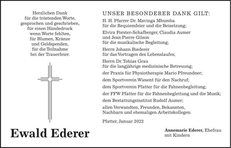 Traueranzeige Ewald Ederer