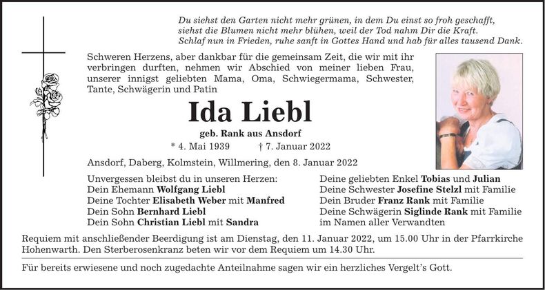 Traueranzeige Ida Liebl