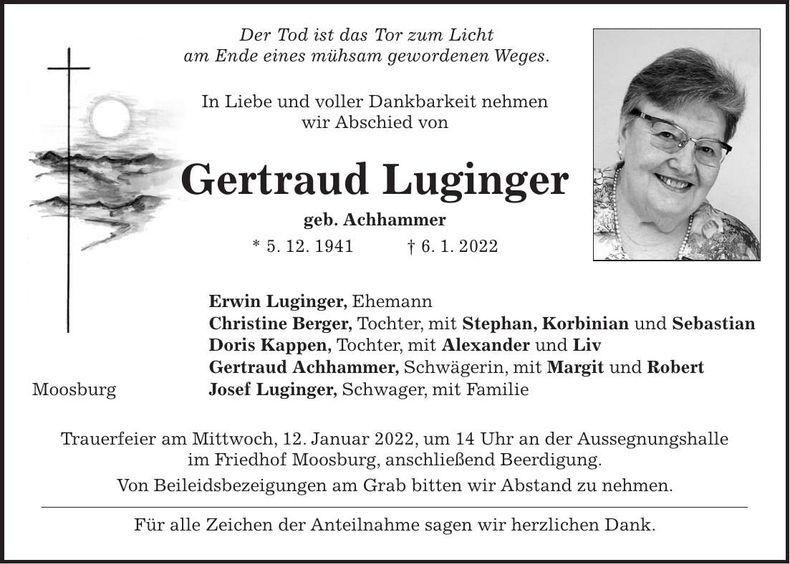Traueranzeige Gertraud Luginger