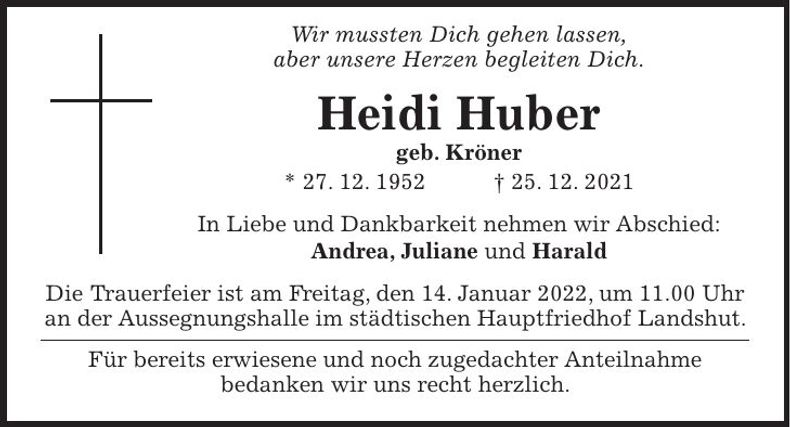 Traueranzeige Heidi Huber