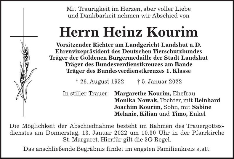 Traueranzeige Heinz Kourim