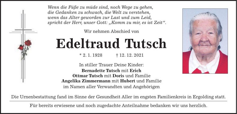 Traueranzeige Edeltraud Tutsch