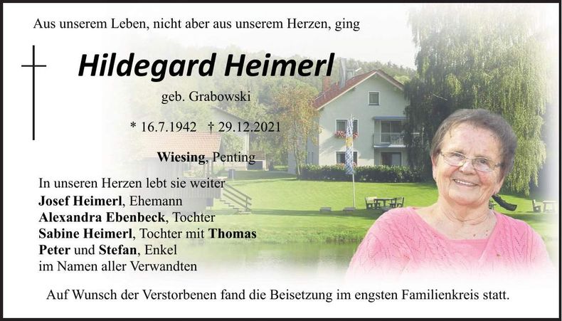 Traueranzeige Hildegard Heimerl