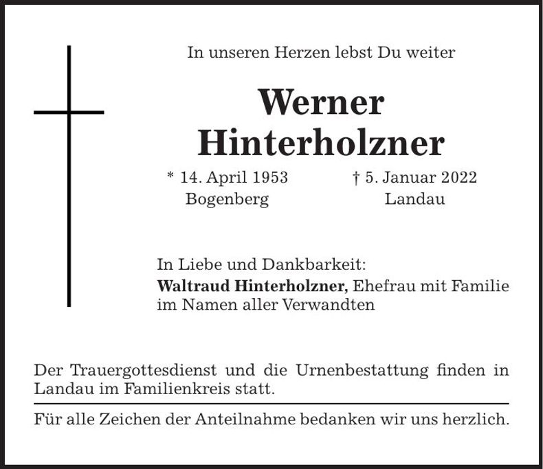 Traueranzeige Werner Hinterholzner